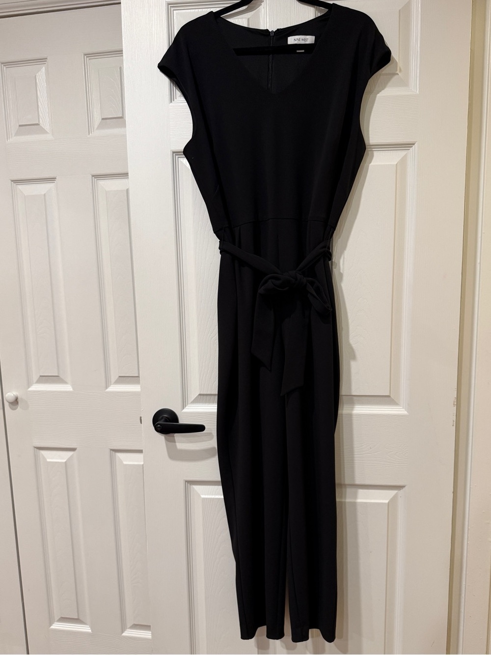 Nine West Black Cap-Sleeve Jumpsuit with Waist Tie